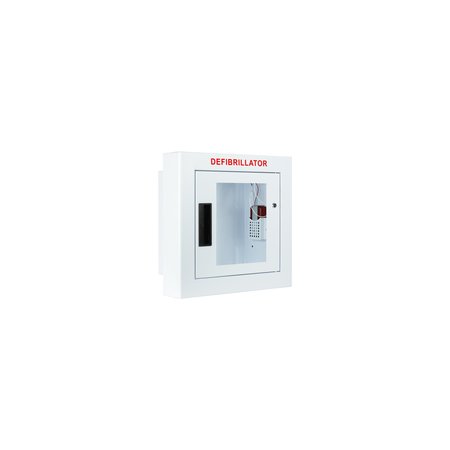 CUBIX SAFETY Semi Recessed, Alarmed and Strobed, Compact AED Cabinet SR-Ss
